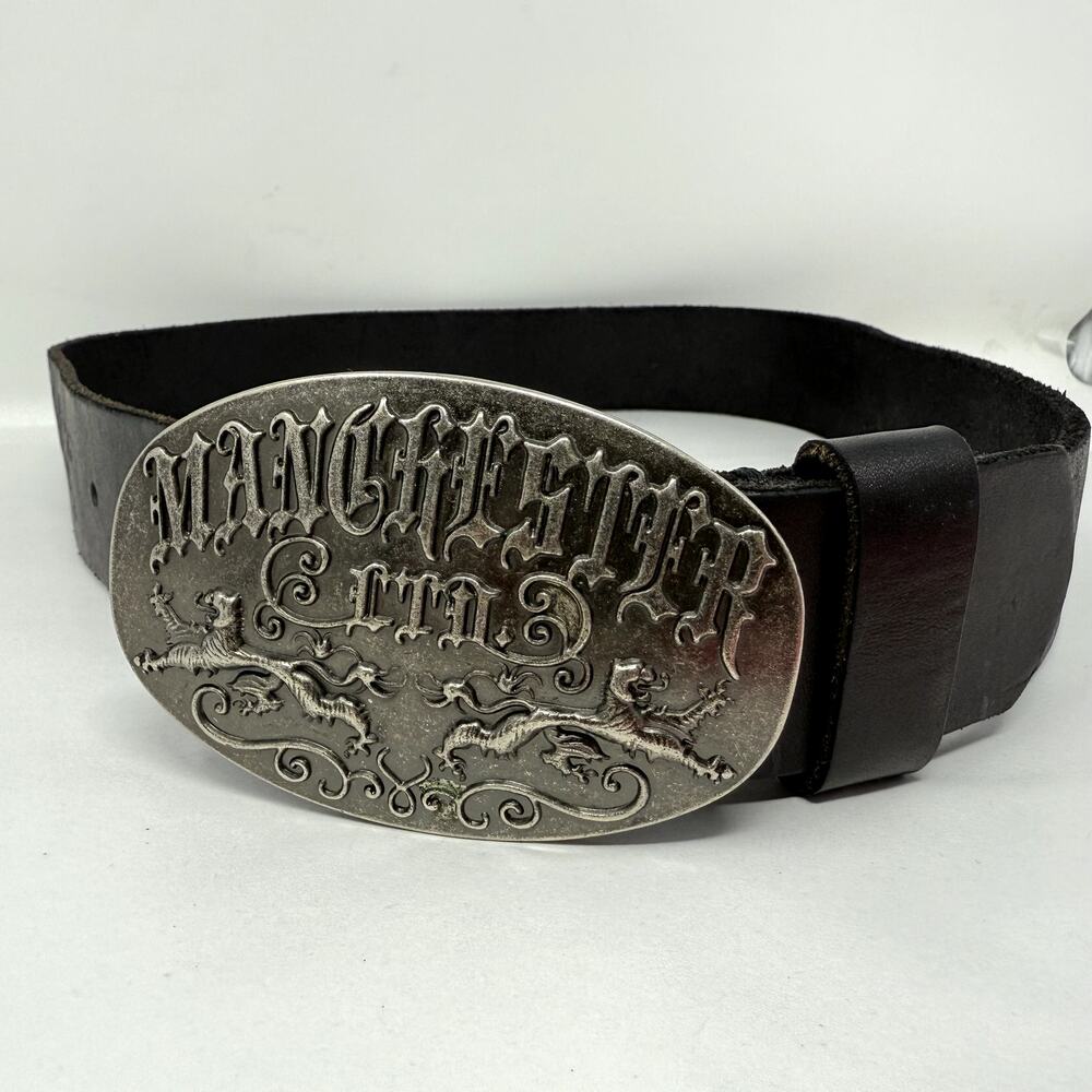 Manchester LTD Genuine Leather Western Belt Black Silver Buckle Size 34